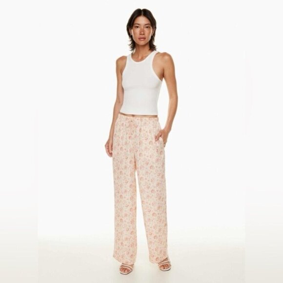 Aritzia Wilfred Toccata Satin Pant wide leg pull on floral exclusive print Large - Picture 1 of 15